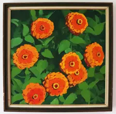 Flowers - orange and green by Jane Peterson, oil on canvas, sold Jun 2023