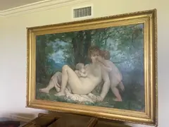 mother and two young sons by Modeste Carlier, 1998, oil on canvas, sold Jun 2023