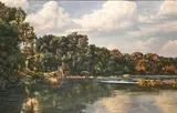 Riverine Landscape with Elephant by Paul Augustinus, oil on canvas, sold Nov 2021