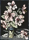 Still Life With Hibiscus by Gregoire Boonzaier, linocut with watercolour, sold Nov 2021