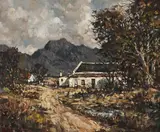 Mountain Landscape with Barn by Don Madge, oil on canvas mounted on board, sold Nov 2021