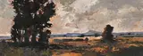 Extensive Landscape with Copse of Trees by Anton Benzon, oil on board, sold Nov 2021