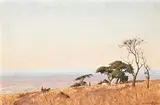 Extensive Landscape with Trees and Rondavels by Willem Hermanus Coetzer, oil on canvas, sold Nov 2021
