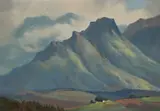 Landscape with Misty Mountains by Willem Hermanus Coetzer, 1964, oil on board, sold Nov 2021
