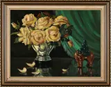 Still Life with Yellow Roses and Bull Rider by Carlo Sdoya, oil on canvas mounted on board, sold Nov 2021