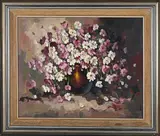 Still Life with Cosmos by Gian-Piero Garizio, oil on canvas mounted on board, sold Nov 2021
