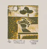 Still Life and Moonlight by Peter Clarke, woodblock, sold Mar 2022