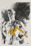 Nude Male Portrait by Carl Jeppe, 2013, charcoal and gold paint on paper, sold Mar 2022