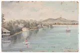 a lake scene by Julius Wolfgang Schulein, oil on masonite, sold Apr 2023
