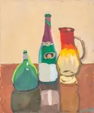 Still life with bottles by Sarah A. Binder, oil on canvas, sold Apr 2023