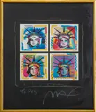 Untitled by Peter Max, serigraph with four polychrome Statue of Liberty heads, sold Apr 2023