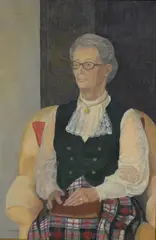 Depicting a seated elderly lady dressed in tartan holding a by R. Clarke, Oil on canvas, offered Apr 2026