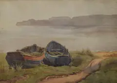 A coastal landscape with small beached boats by Carl von Marr, Watercolour, offered Apr 2026