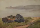 A coastal landscape with small beached boats by Carl von Marr, Watercolour, offered Apr 2026