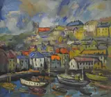 Brixham Devon' a vibrant study of the town and harbour by James Lawrence Isherwood, Oil on board, offered Apr 2026