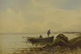 A coastal scene with fishermen by Charles L. Saunders, Watercolour, offered Apr 2026