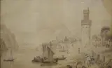 Landscape depicting a riverside community by W Hays, Watercolour, landscape depicting a riverside community, signed and dated, offered Apr 2026