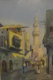 Egyptian street scenes by K Ghandair, watercolor, offered Mar 2026
