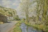 Depicting a rural riverside hamlet in by William Lambert Bell, Oil on canvas, offered Mar 2026