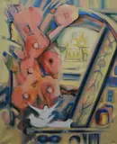 An abstract architectural study with white doves by Ashra F Elias, Oil on canvas, offered Mar 2026