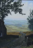 Johnny's Late' depicting a border collie awaiting it's owner's return just outside of a farm yard's boundary by Stephen Darbishire, Oil on board, offered Feb 2026