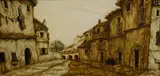 A street scene in sandy tones believed to be by Gustave Vidal, Oil on canvas, offered Feb 2026