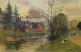 A pastoral scene of a riverside by H.B. Simpson, watercolour, offered Feb 2026