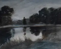 A rural river scene in cool tones by John Cooke, Watercolour, offered Feb 2026