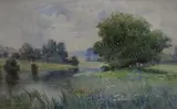 A rural landscape with wildflowers growing on by H. Overton-Jones, Watercolour, a rural landscape with wildflowers growing on a river bank, signed and dated, offered Feb 2026