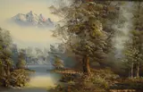 An autumn woodland with river and mountains by B Gilder, oil on canvas, offered Jan 2026