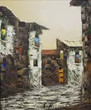 An impasto street scene by P Monzo, oil on canvas, offered Jan 2026