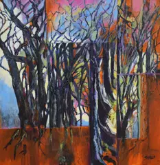 Sound of the Birds' , a vibrant study of trees in winter by Jennifer Wheten, Acrylic on canvas, offered Jan 2026