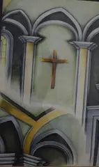 School Chapel by Claire Barry, pencil, offered Jan 2026