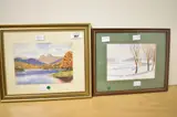 Rural cottages surrounded by snow covered fields by G Byram, Watercolour, offered Jan 2026