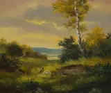 A countryside landscape in warm tones featuring by H Kalich, oil on canvas, offered Dec 2025