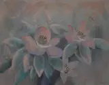 Pink and teal flowers possibly by Lee Reynolds Burr, Oil, offered Dec 2025