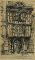 St Bartholomew the Great Mediaeval Gatehouse by Edward J Cherry, etching, offered Dec 2025