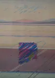 Genesis III' coastal landscape with abstract detail in pastel tones by Roy Fairchild-Woodard, print, offered Dec 2025