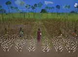 A vibrant African harvest scene by Ramedane Jiru, Acrylic on paper, a vibrant African harvest scene, signed and dated, offered Dec 2025