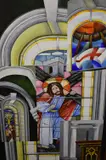 Colourful ecclesiastical study by Claire Barry, acrylic on board, offered Dec 2025