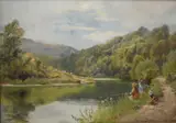 Pleasing rivers scene with family fishing by Henry Hadfield Cubley, 1896, oil on board, offered Nov 2025