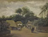 Village scene featuring horses and cottages by T.W Harker, Oil on canvas, village scene featuring horses and cottages, signed and dated, offered Nov 2025