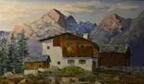 Alpine Chaley' signed lower right, entitled in ink verso, within a moulded mahogany frame by I. S. Cameron, oil on panel, offered Nov 2025