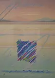 Genesis I' coastal landscape with abstract detail in pastel tones by Roy Fairchild-Woodard, print, offered Nov 2025