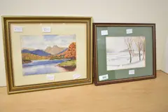 Rural cottages surrounded by snow covered fields by G Byram, Watercolour, offered Nov 2025