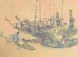 Vietnamese school ink and watercolour, fishing boats by Le Quoc Viet, ink and watercolour, offered Nov 2025