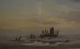 Coastal scene with ship wreck by Frederick Boisseree, 1873, watercolour, offered Nov 2025