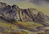 After White Slab' a British mountain scene with tarn and sharp rock face by Shirley Schofield, Watercolour, offered Nov 2025