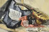 A still life depicting a mandolin by D.J Collier, Oil on paper, offered Oct 2025