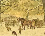 Bygone rural winter scene with horse by Paul T Driver, 1990, oil on canvas, offered Oct 2025